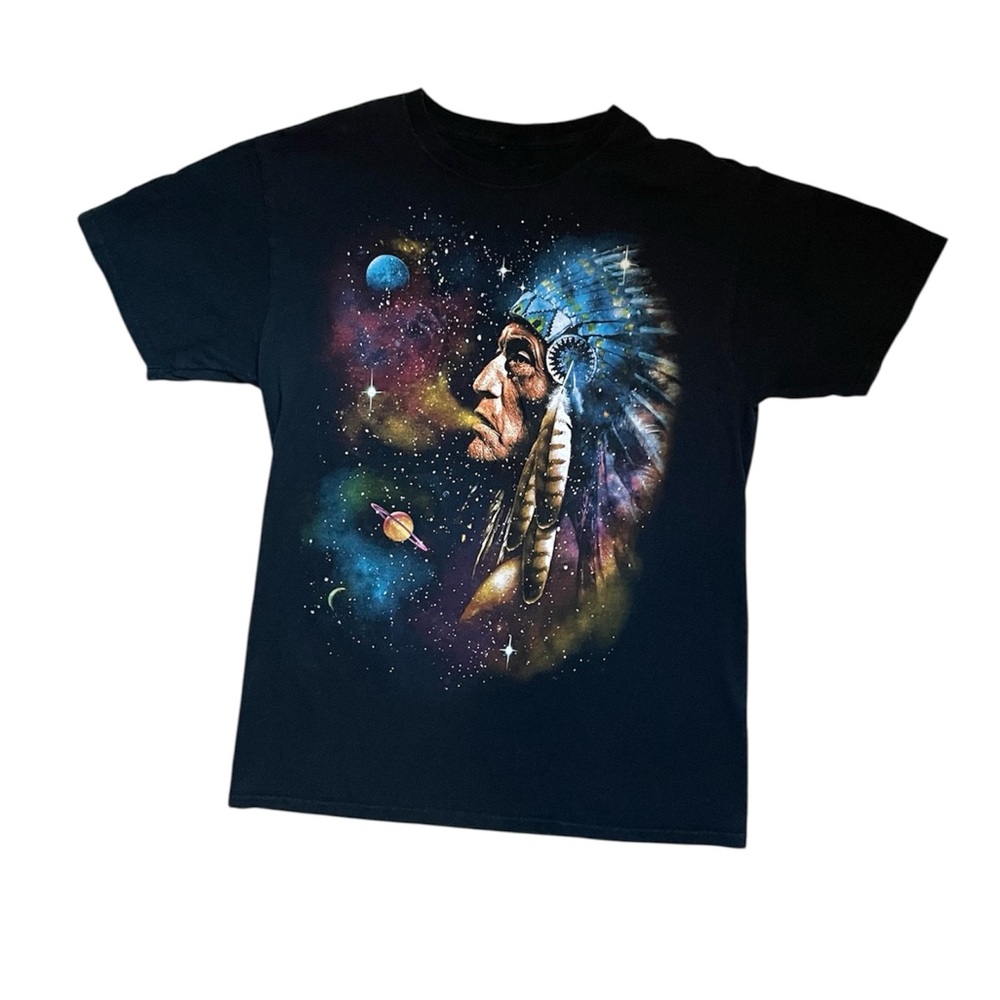 Vintage Native American chief cosmic galaxy smoke graphic short sleeve tee